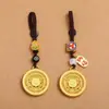 Llavero Colgante de Coche Tradicional de Alta Gama con Cinco Bendiciones Doradas, Amuleto del Dios de la Riqueza y la Paz, Colgante para Bolsa, Adorno de Oro Arena para Mujer