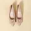 Zapatos de Tacón Alto Color Nude para Mujer con Tacón Fino Nuevos 2026 Primavera y Otoño Zapatos de Salón de Charol con Lazo y Punta Fina Zapatos Profesionales para el Trabajo