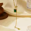 Moda Europea y Americana Cadena para Clavícula Esmeralda Lujo Accesible Cadena para Suéter de Diseño de Nicho Colgante de Circonita Verde Collar de Tirar
