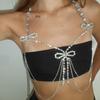 Cadena de bikini con borlas y lazo en el pecho para mujer, estilo club nocturno, sexy, con diamantes de imitación
