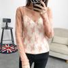 Camiseta básica de malla transparente para mujer Nuevo estilo coreano malla interior negra pequeña sexy top de malla jersey manga larga