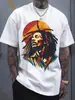 Camiseta Casual de Tela Transpirable para Hombre con Temática de Música Reggae, Manga Corta, Cuello Redondo, Estampado de Personaje con Rastas y Lunares