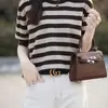 Camiseta de Manga Corta a Rayas de Verano para Mujer, Bloque de Color, Capa Base, Holgada, Cuello Redondo, Moda, Bloque de Color, Tejido de Punto Fino, Top para Mujer