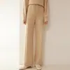 Pantalones de Punto de Cachemira de Pierna Ancha para Mujer, Novedad Otoño e Invierno de Cintura Alta Rectos Largos Casuales Engrosados Adelgazantes