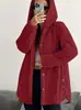 2025 AliExpress Wish eBay Abrigo de Forro Polar Holgado con Capucha de Manga Larga de Color Sólido para Mujer Europeo y Americano