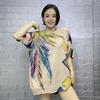 Primavera y verano 2024 nueva moda coreana talla grande suéter estampado con pedrería camiseta top versátil casual holgada para mujer