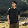 Camiseta de algodón puro lavada y desgastada, manga corta estilo americano pesado, marca de moda, 200g, talla europea, corte holgado, hombros caídos, camiseta oversized lavada con arena