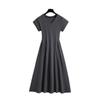 Vestido Casual Drapeado Verão plus size menina gordinha Elegante Decote V Cintura Ajustada Emagrecimento Cobrindo a Carne Camiseta Saia Elegante Saia Longa