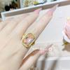 Camélia primavera e verão Novo anel de diamante rosa feminino banhado a ouro 18K retangular oversized zircônio diamante imitação cor tesouro turmalina terno