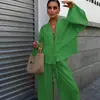 Otoño 2025 Nuevo Conjunto Casual de Dos Piezas de Color Sólido Moda Estilo Europeo y Americano Traje de Pantalón y Camisa con Cordones de Alta Gama Para Mujer