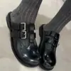 Versão em Pele de Ovelha ~ Cabeça de Boneca Fofa Sapatos Mueller Planos Dupla Correia Vazados Mary Jane Sapatos Femininos Primavera e Outono Novo Sola Grossa Simples