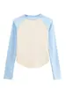 Top interior térmico de doble cara para mujer para otoño e invierno, cálido, con bloques de color, manga larga raglán, con diseño en el dobladillo en negro, gris café, azul y amarillo