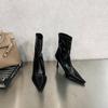 Botas Curtas de Bico Fino para Mulheres, Novidade Outono e Inverno 2026, Botas Curtas Forradas com Lã, Botas Femininas Estreitas de Nicho, Botas de Salto Alto Fino