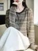 Cardigan de Punto con Cuello Redondo de Lana Fina Nuevo Vintage Otoño/Invierno 2026 Manga Larga para Mujer Abrigo Superior Jacquard de Color Contrastante