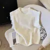 Colete Suéter Casual Tricotado com Gola Redonda e Acabamento em Renda, Estilo Coreano, Novo para Primavera e Outono, Roupa Feminina