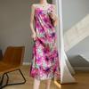 Falda lencero estilo francés de verano 2023, diseño de nicho, estampado floral de seda, vestido ajustado de cintura alta en contraste