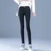 Calça Preta Tubarão de Cintura Alta, Nova Coleção de Outono Elástica Tamanho Plus com Forro de Fleece Calça Mágica para Mulheres, Calça Skinny Lápis para Roupa Externa