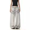 Pantalones casuales grises con estampado retro americano para hombre y mujer, nuevo estilo de otoño, corte holgado, versátiles, con cordón, rectos, de pierna ancha, joggers