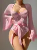 Nuevo Mono Sexy Transfronterizo Europeo y Americano con Empalme de Malla y Encaje Pijamas Sexy Exportación a Amazon Aliexpress