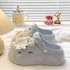 Estilo Dulce JaponésNuevas Sandalias de Perlas y Flores de Suela Gruesa para Mujer, Zapatillas Versátiles para Exteriores de Punta Cerrada