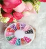 Adornos para uñas fruta arcilla blanda flores en forma de corazón 3 adornos para uñas diy pegatinas para uñas 12 cajas redondas