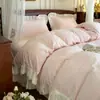 Conjunto de quatro peças de roupa de cama de inverno estilo francês, grau A, veludo de leite com renda plissada em relevo, capa de edredom e lençol de cama espessados e quentes 4