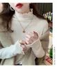 Camiseta Térmica de Punto para Mujer Otoño Invierno Elegante Capa Interior Suéter de Cuello Semi-Alto Lateral Ajustado Versátil Top de Manga Larga con Cuello Medio-Alto