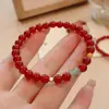 Pulseira de Agata Vermelha Natural com Fio Elástico Estilo Chinês Novo Prata Esterlina Leve Luxo Retro Temperamento Versátil Pulseira Pulseira
