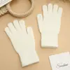 Guantes cálidos de cachemira de color liso para otoño e invierno, guantes con dedos para pantalla táctil para viajes al aire libre, guantes de lana tejidos a prueba de frío