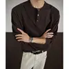 2025 Nuevo Waffle Manga Larga Otoño Textura Suave Cuello Redondo Top para Hombre Color Sólido Casual Manga Larga