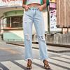 Verão 2024 Exportação Transfronteiriça Amazon Novos Calças Jeans Rasgadas Elegantes Wish Populares Calças Casuais Femininas