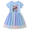 Vestido de Princesa de Malla con Lentejuelas Arcoíris para Niñas, Manga Corta de Verano, Manga Larga de Primavera y Otoño, Estilo Kpop Cazador de Demonios