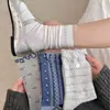 Novidade Outono Estilo Coreano Azul Sal Marinho Renda de Orelha de Madeira Meia de Cano Médio Feminina Retrô Versátil Sem Costura Estilo Floresta Estilo Acadêmico Algodão Empilhado