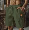 Novos shorts de algodão e linho 2025 cordão cintura elástica perna reta cor sólida respirável diário praia cinco calças casuais