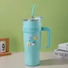 Nueva Taza Termo Jumbo para Exteriores de Gran Capacidad Portátil Botella de Agua de 40 oz Taza para Coche Taza de Agua con Asa y Popote para Vehículo
