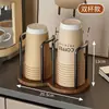 Dispensador de Vasos Desechables Estilo Madera de Nogal Organizador de Almacenamiento de Vasos de Agua Portavasos de Escritorio para Café Té Vasos de Papel