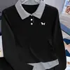 Camiseta de Manga Larga a Cuadros con Cuello Camisero Falsa de Dos Piezas Polo para Mujer Estilo Primavera y Otoño 2026 Top Corto Base Plisado