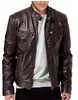 Comercio Exterior Amazon Business Suéter con Cremallera Decoración de Bolsillo Cuero PU Cuello Vertical Ajustado Chaqueta de Cuero Chaqueta Biker