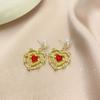 Francês Retro Vermelho Brincos de Amor Feminino Luz Luxo Nicho Tribunal Estilo Suave Em Forma de Coração Brincos de Pérola Brincos