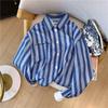 Tiro Real de una Camisa de Manga Larga de Algodón Puro a Rayas Bloque de Color de Diseño de Nicho