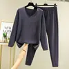 Traje quente masculino de veludo outono e inverno extra grande gola V sem costura roupa íntima fleece dupla face forrado roupas grossas de outono calças compridas