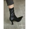 Súper Suaves~ Sexy Estilo Francés Punta Fina Tacón Bajo Elásticas Ajustadas Botines Cortos Tacón Gatito Tacones Altos y Botas Color Nude Botas Finas de Una Sola Capa para Mujer