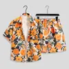 Traje de seda de hielo para hombre, camisa de manga corta de verano de secado rápido, pantalones cortos de playa florales holgados de talla grande, traje de dos piezas a juego para pareja
