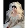 Headdress nupcial coreano de múltiples capas de hilo esponjoso velo largo de princesa para vestido de novia accesorios para fotografía en exteriores