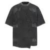 Camiseta Assimétrica Curta Desgastada Lavada Estilo High Street Americano, Marca Tendência de Nicho com Barra Irregular, Visual Vintage Desgastado