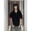 Camiseta Masculina de Verão Color-Blocking Estilo Americano, Manga Curta, Gola Alta, Cleanfit, Ombro Regular Retro Americano, Manga Curta