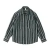 Camisa casual suelta de pana de color block artístico retro japonés, nueva camisa de rayas de manga larga de otoño para hombre