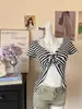 Camiseta de Manga Larga Falsa de Dos Piezas con Encaje Empalmado Estilo Chica Caliente para Mujer Otoño Ajustada Sexy Versátil con Rayas