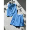 Conjunto de Verano Elegante y con Estilo Estilo Old Money: Chaleco y Shorts Azules, Ropa de Moda 2026 para Mujeres Petite