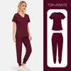 Talla Extra Unisex Secado Rápido Delgado Manga Corta Pantalón Largo Cuello en V Color Sólido Hospital Doctor Enfermera Uniforme Quirúrgico